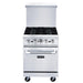 DCR24-4B front view showing cast iron grates, control knobs and oven door