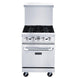 DCR24-4B front view showing cast iron grates, control knobs and oven door