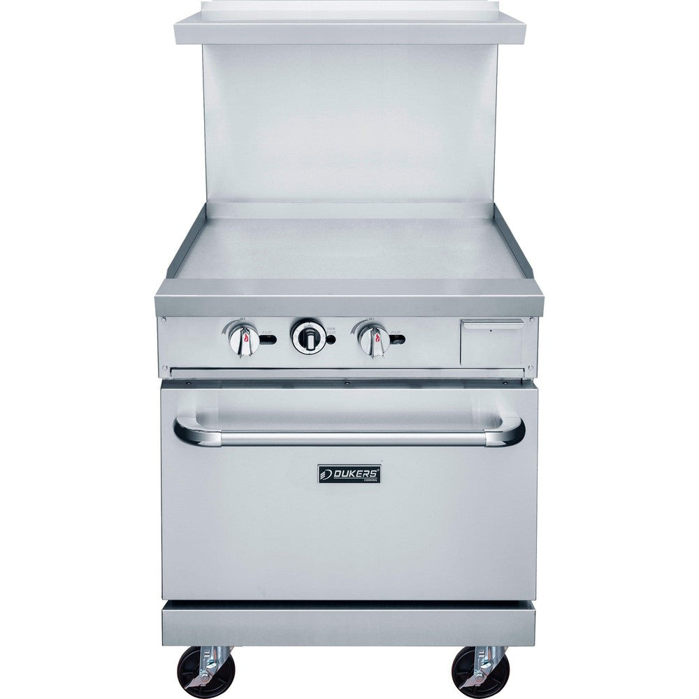 DCR24-GM front view showing griddle plate, grease trough and oven door