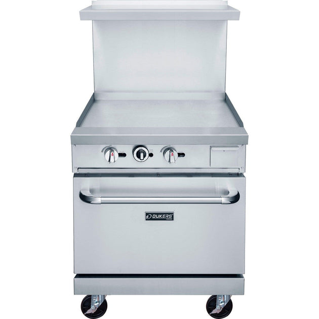 DCR24-GM front view showing griddle plate, grease trough and oven door
