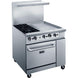 Dukers DCR36-2B24GM 36 inch stainless steel gas range with two open burners and a 24 inch griddle