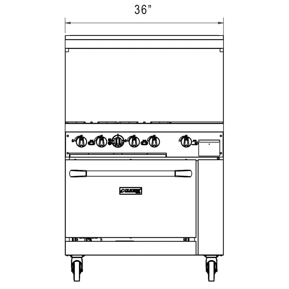 DCR36-4B12GM dimension drawing showing 36 inch width and 56 inch overall height