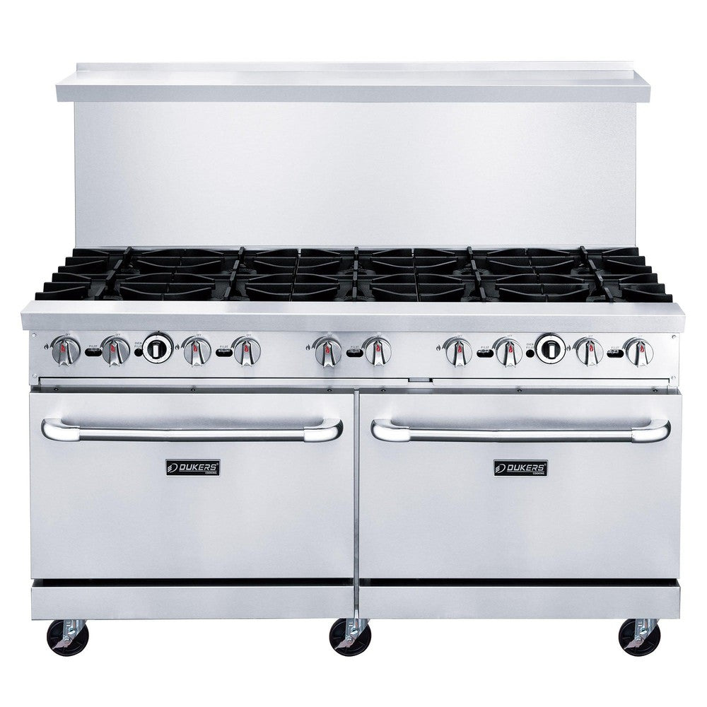 DCR60-10B front view showing ten cast iron grates, control knobs and two oven doors