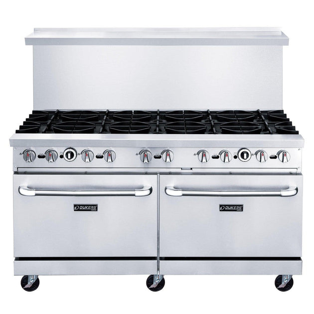 DCR60-10B front view showing ten cast iron grates, control knobs and two oven doors