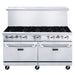 DCR60-10B front view showing ten cast iron grates, control knobs and two oven doors