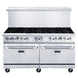 DCR60-10B front view showing ten cast iron grates, control knobs and two oven doors