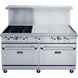 DCR60-4B36GM front view showing four cast iron grates beside the 36 inch griddle plate and two oven doors
