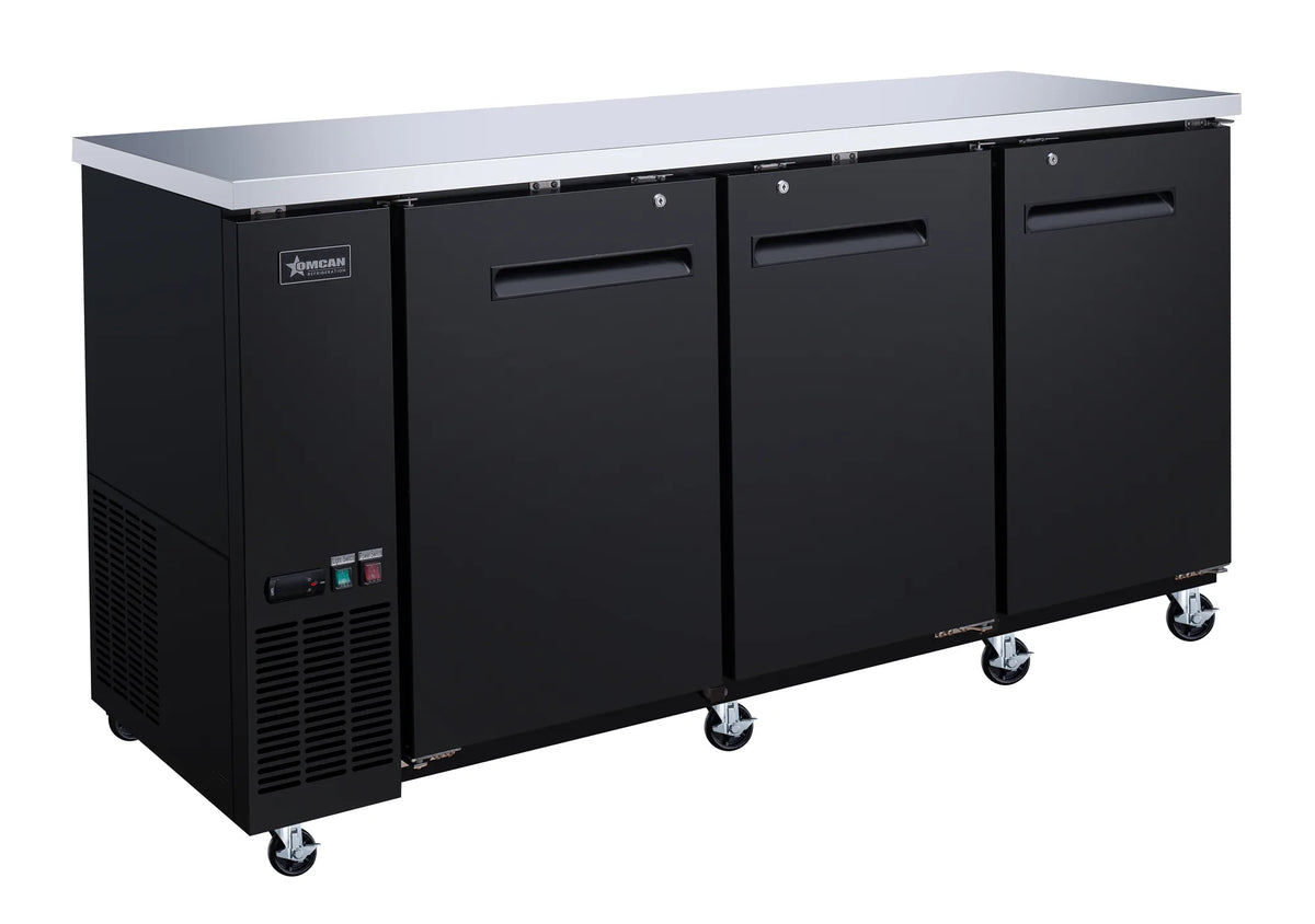 Omcan BB-CN-0020-SH 73 inch three solid door back bar cooler black