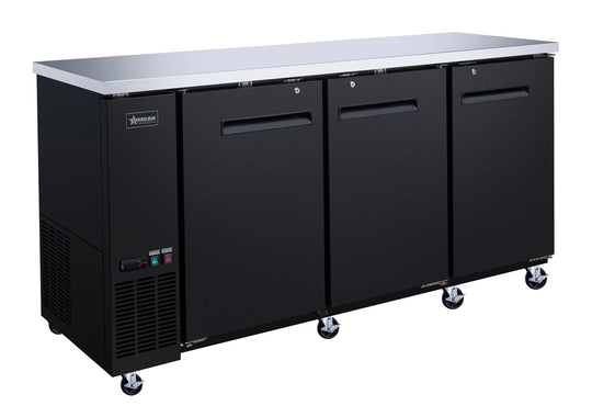 Omcan BB-CN-0020-SH 73 inch three solid door back bar cooler black
