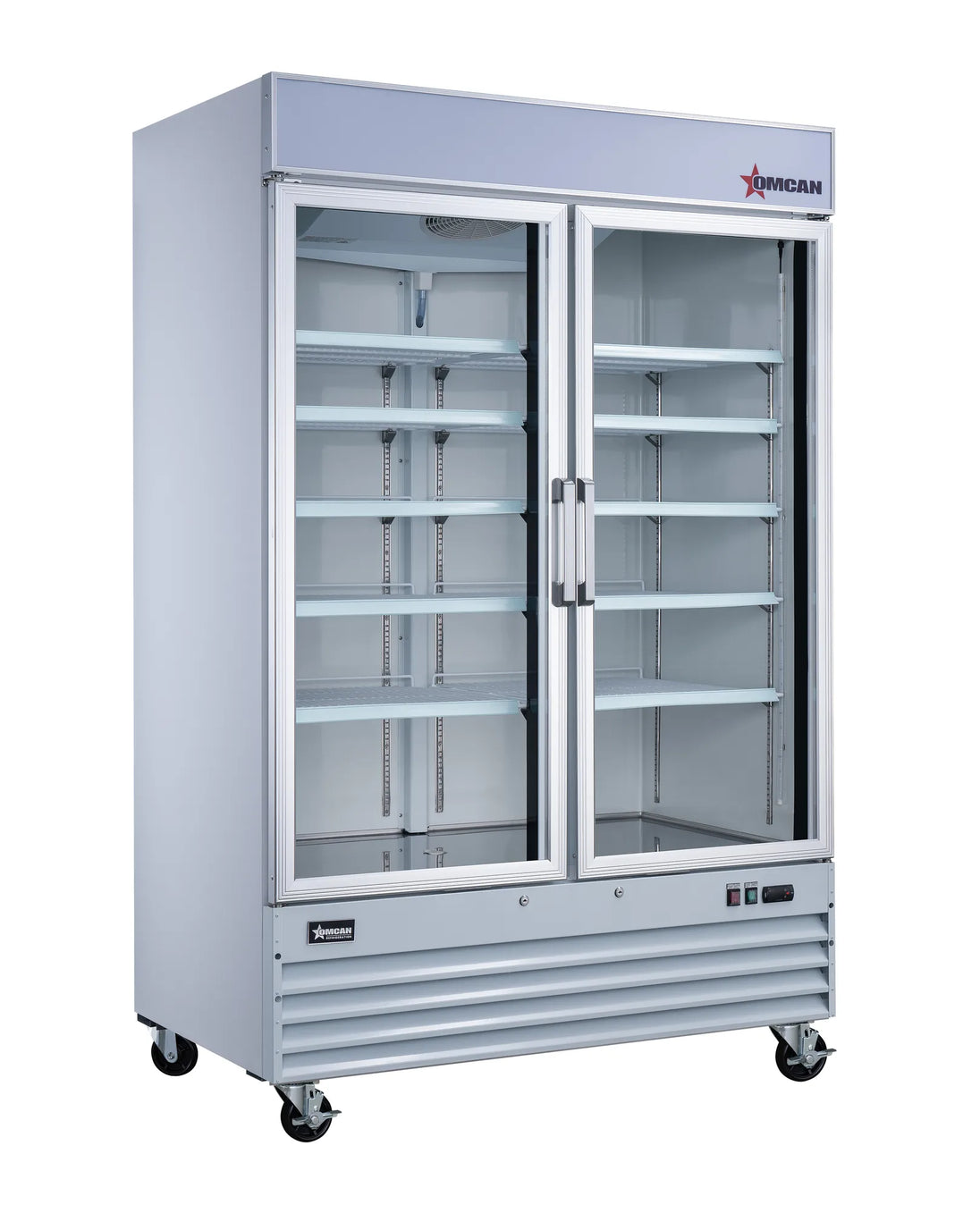 Omcan RE-CN-0045-HC-SW 53 inch white two swing glass door display refrigerator