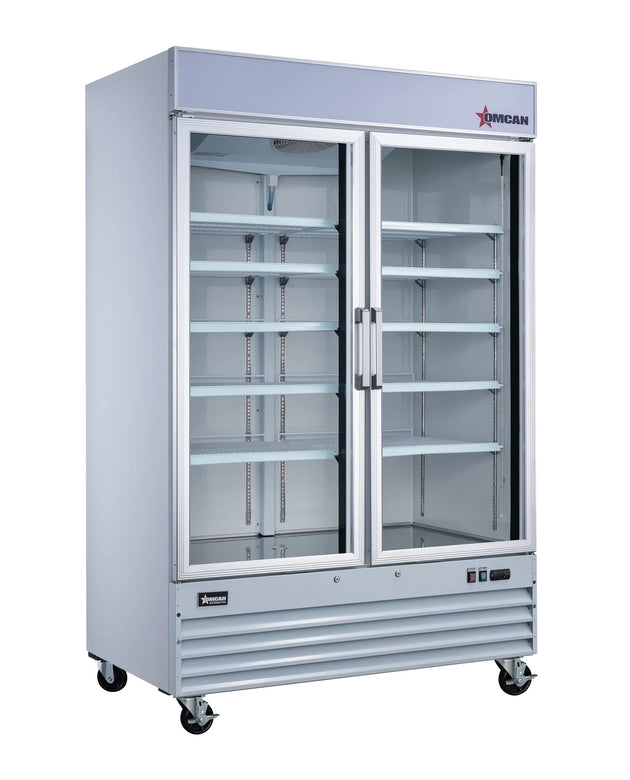 Omcan RE-CN-0045-HC-SW 53 inch white two swing glass door display refrigerator
