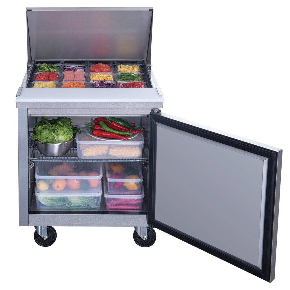 Dukers DSP29-12M-S1 prep table shown on a commercial sandwich build line
