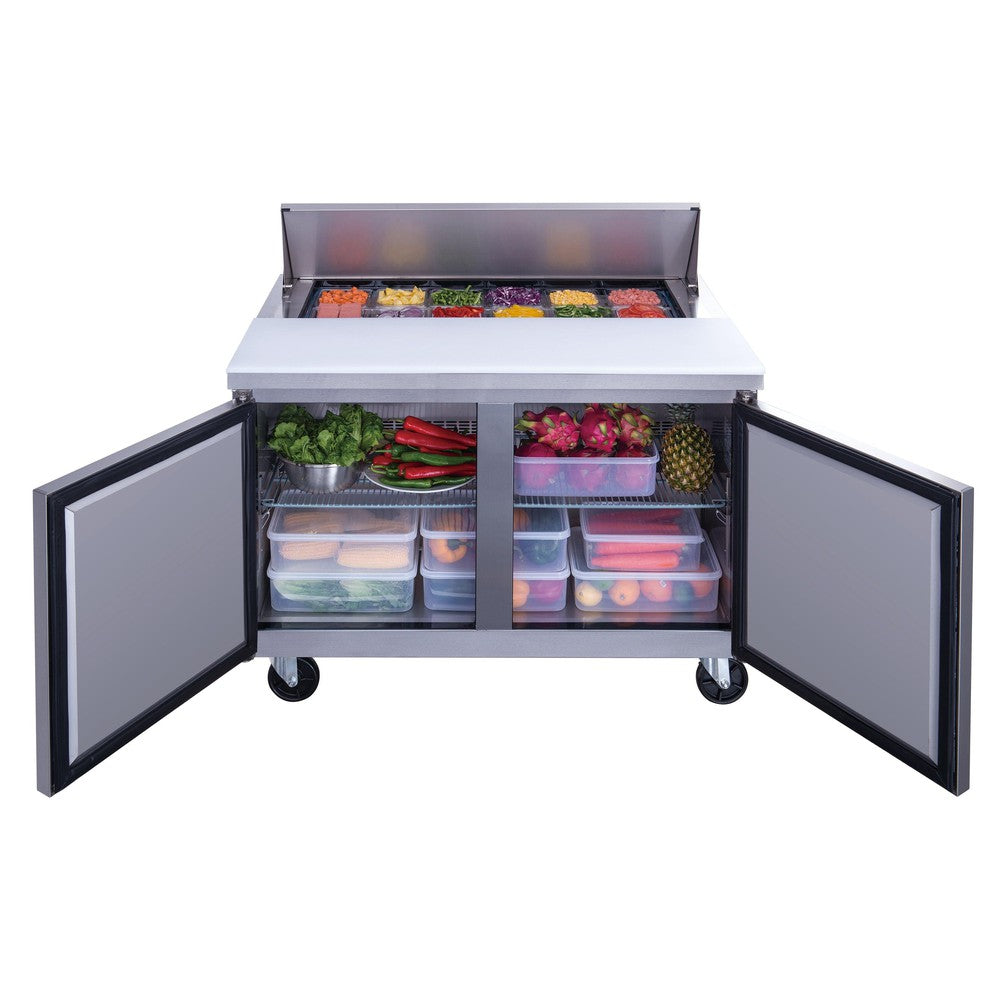Dukers DSP48-12-S2 prep table in a commercial kitchen build line