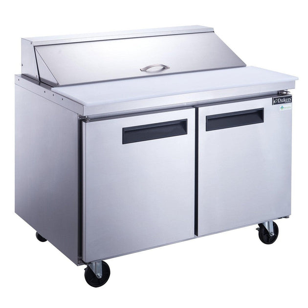 Dukers DSP48-12-S2 two door sandwich prep table refrigerator in stainless steel