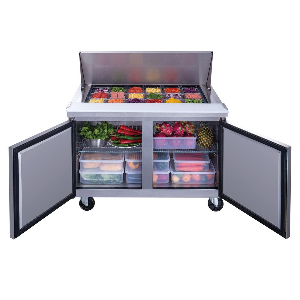 Dukers DSP48-18M-S2 salad prep table on a restaurant build line