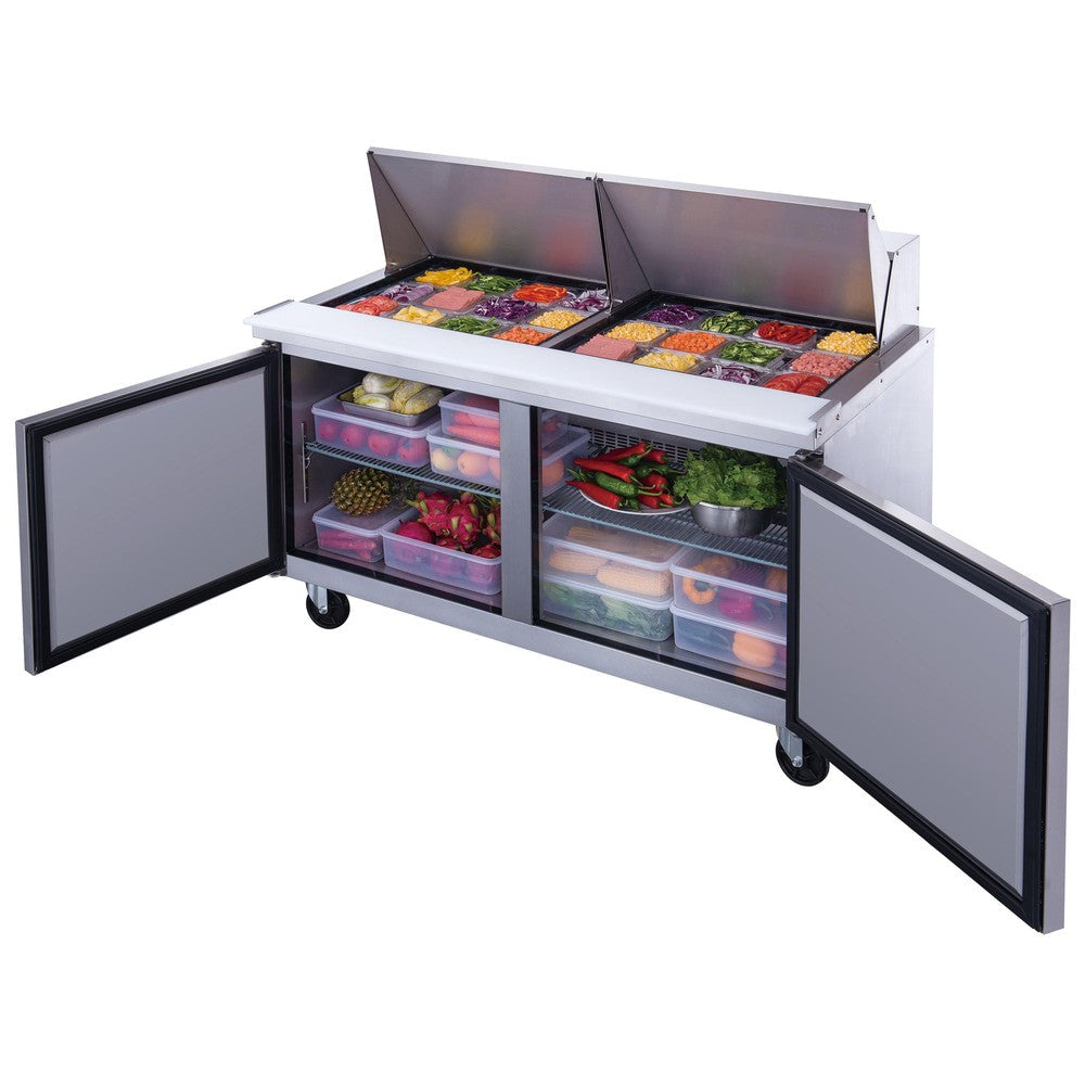 Dukers DSP60-24M-S2 two section refrigerated base cabinet interior
