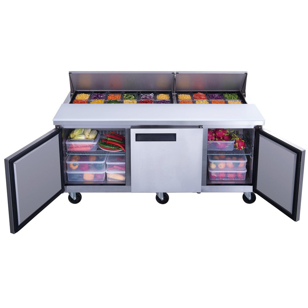 Dukers DSP72-18-S3 six foot prep table in a commercial kitchen