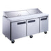 Dukers DSP72-18-S3 three door sandwich prep table refrigerator in stainless steel