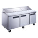 Dukers DSP72-18-S3 three door sandwich prep table refrigerator in stainless steel