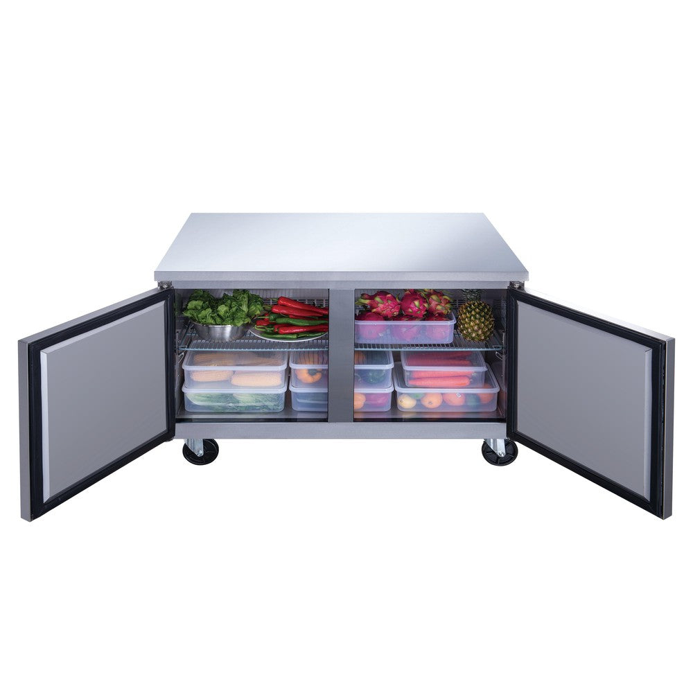 Dukers undercounter refrigerator interior with adjustable wire shelves