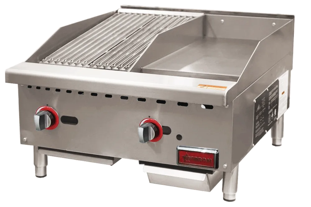 Omcan CE-CN-12C12G gas charbroiler and griddle combo