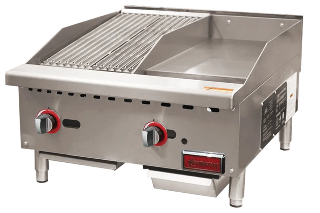 Omcan CE-CN-12C12G gas charbroiler and griddle combo