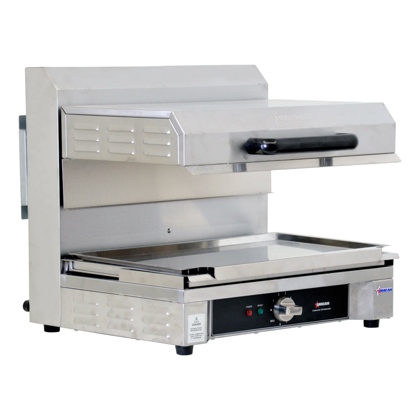 Omcan CE-CN-0580-S stainless steel quartz adjustable salamander with 14 x 21 inch warming base