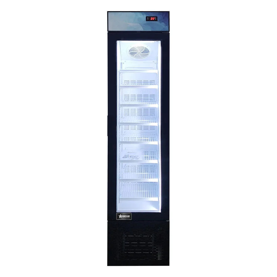 Omcan FR-CN-0105B 17 inch slim black glass door display freezer with top lightbox
