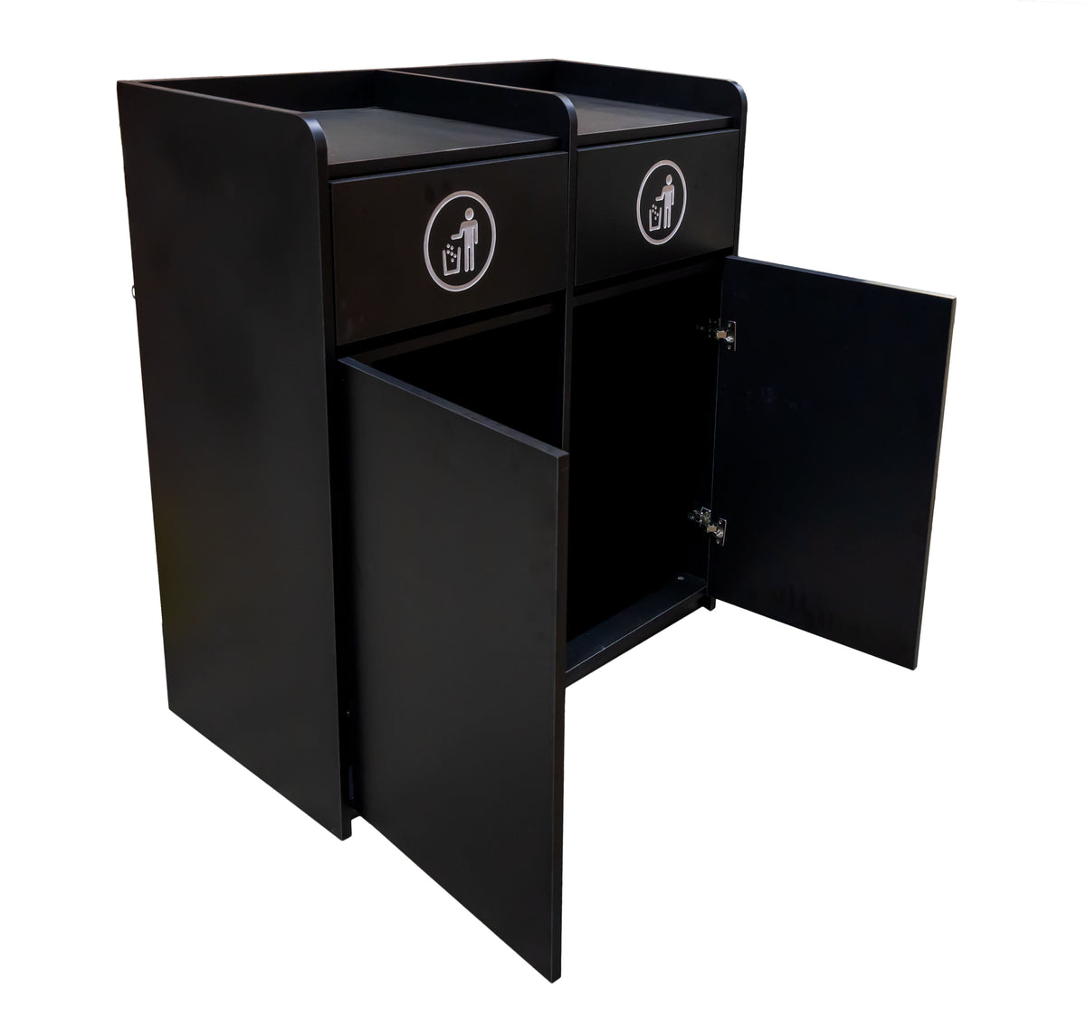 Omcan 48220 black double trash receptacle for two 36 gallon bins