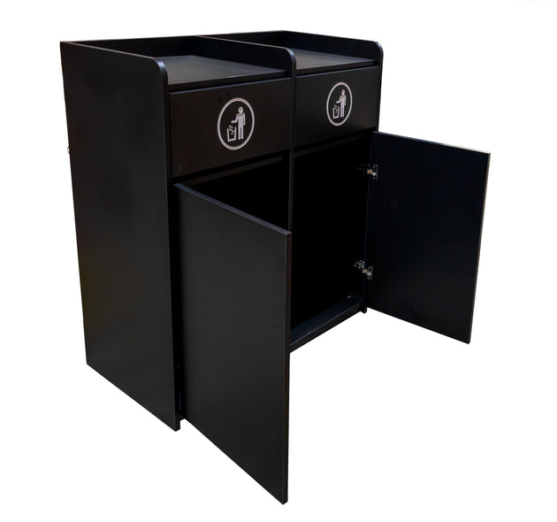Omcan 48220 black double trash receptacle for two 36 gallon bins