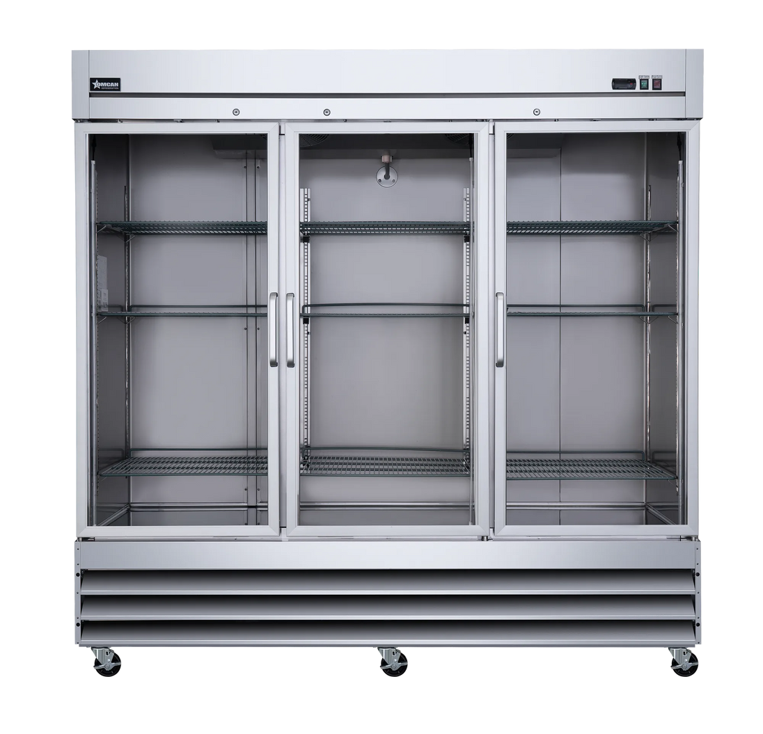 Omcan RE-CN-0067-G-HC glass door reach-in refrigerator angled view