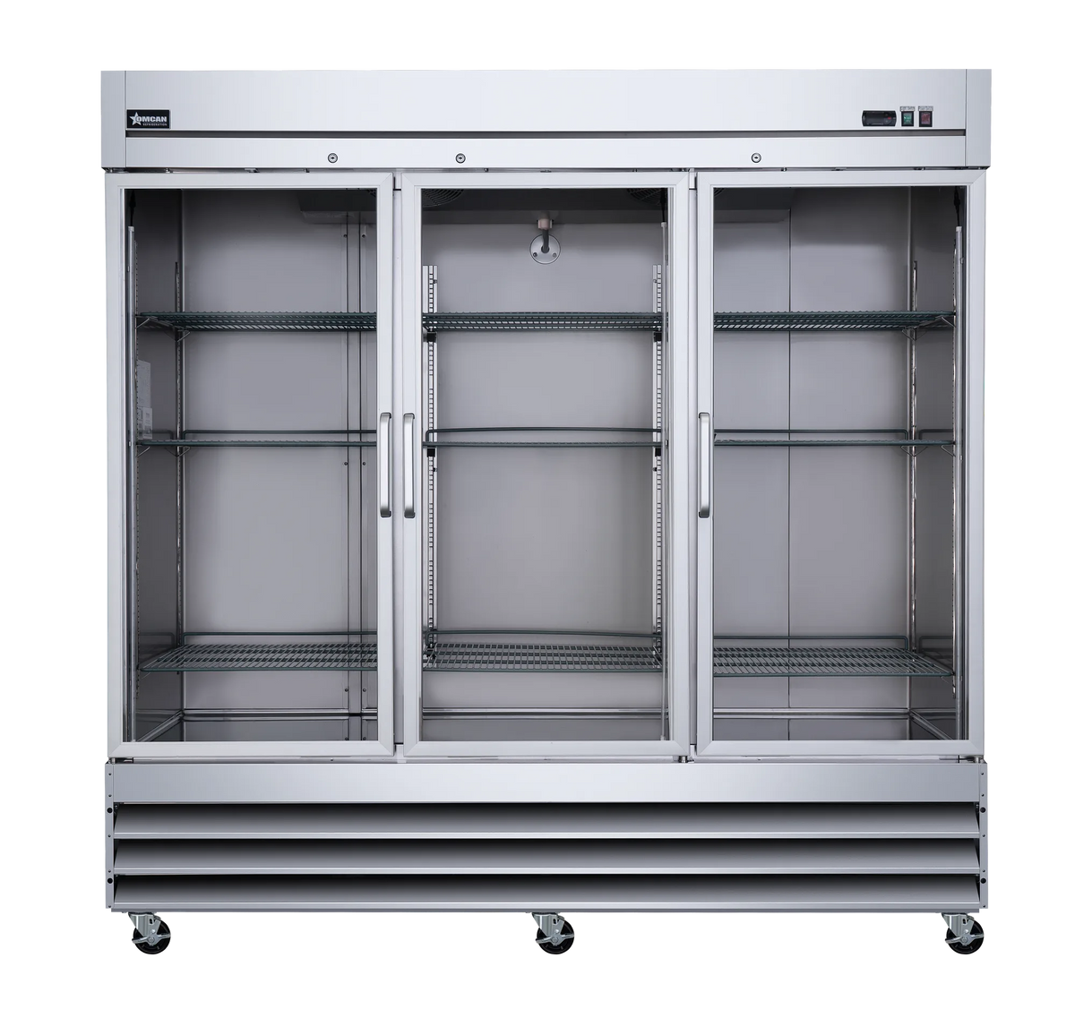 Omcan RE-CN-0067-G-HC glass door reach-in refrigerator angled view