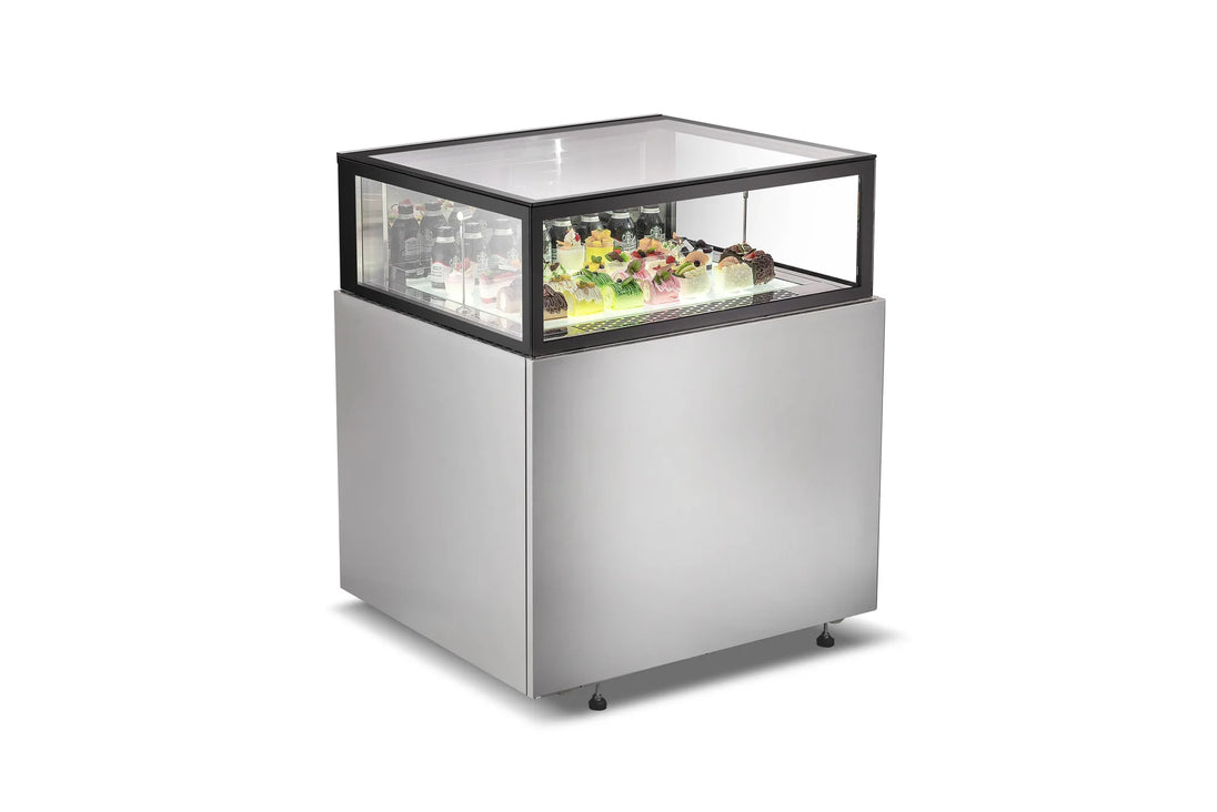 Omcan RE-CN-0036 36 inch flat top refrigerated showcase in stainless steel