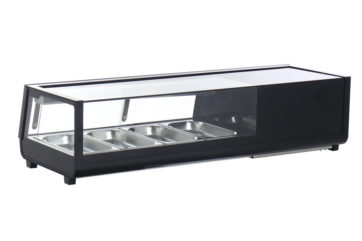 Omcan RS-CN-0042-2 47 inch refrigerated flat glass sushi display case black