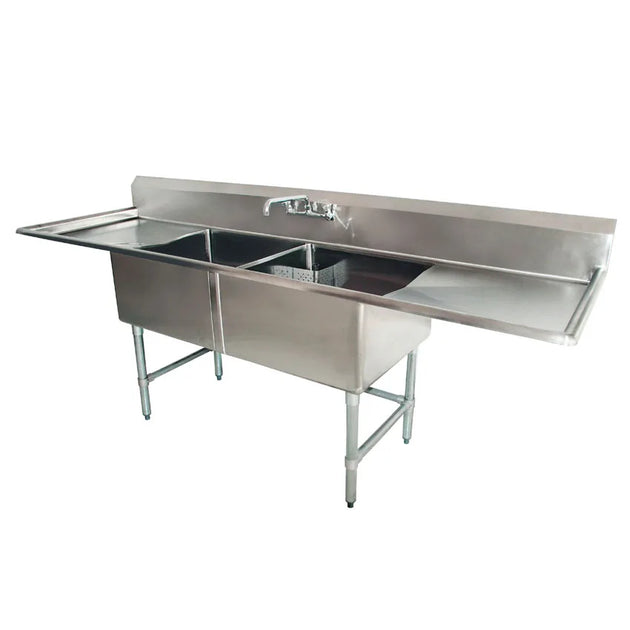Omcan 25269 two tub stainless steel sink with two drainboards