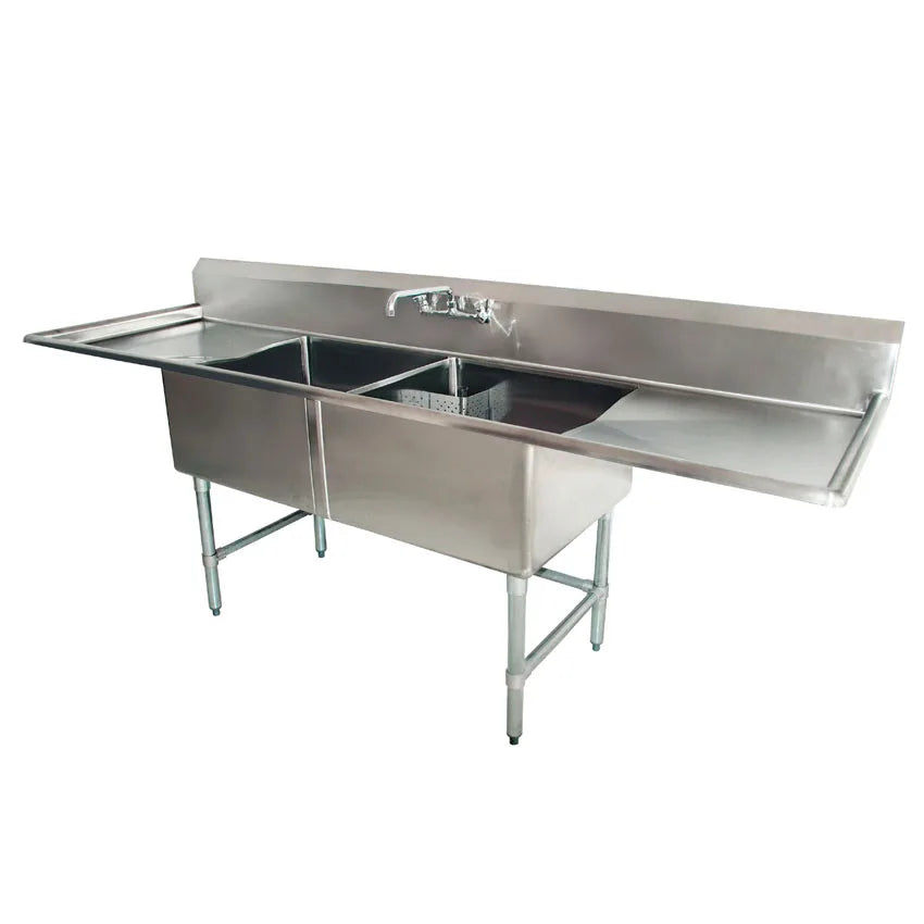 Omcan 25269 two tub stainless steel sink with two drainboards