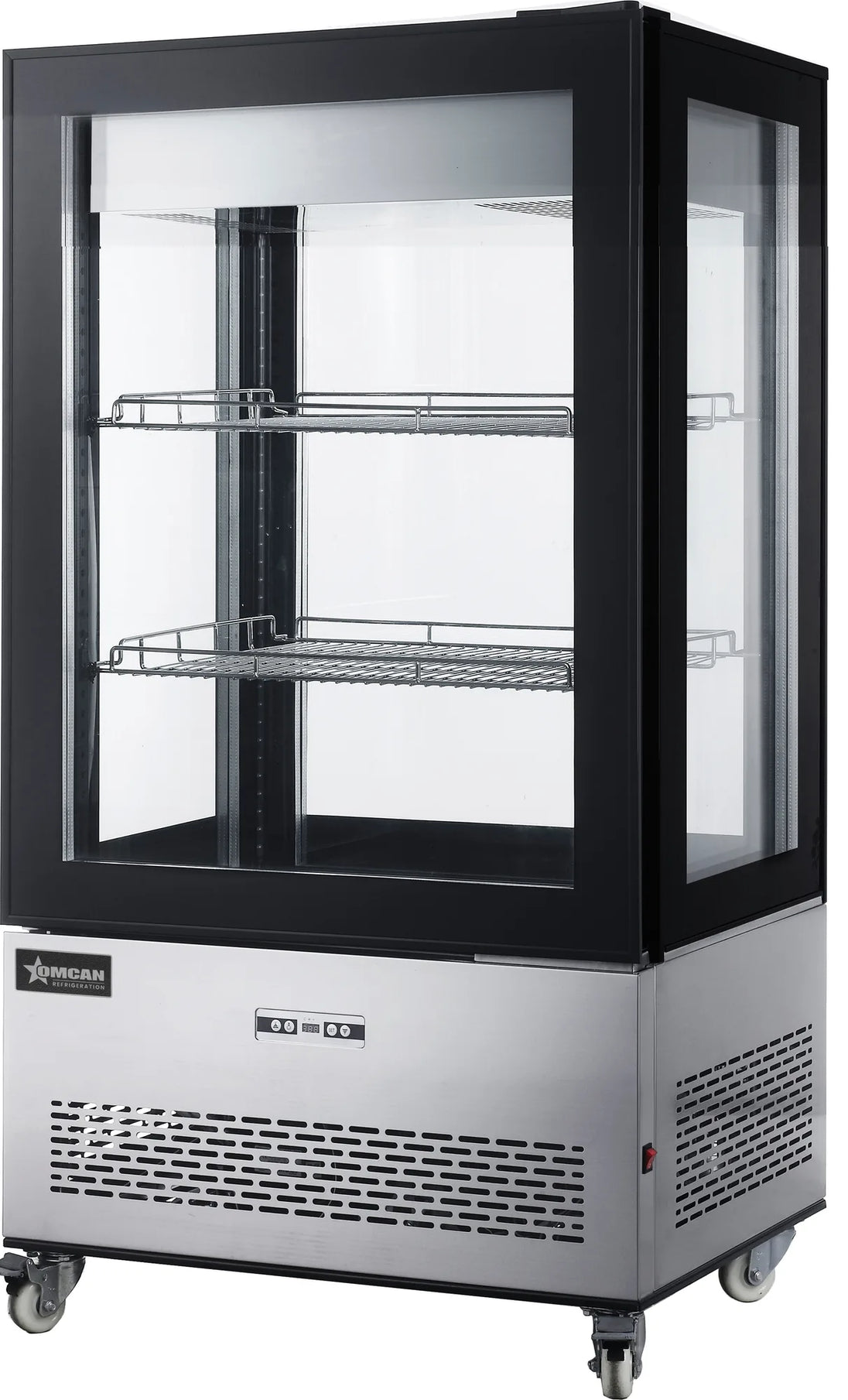 Omcan RS-CN-0350 33 inch two shelf refrigerated display case with four sided glass