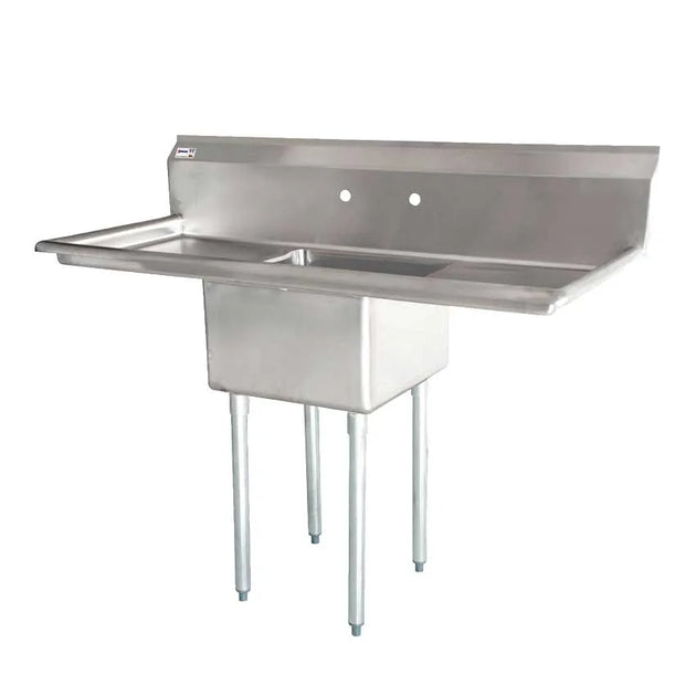 Omcan 25249 one tub stainless steel sink with corner drain and two drainboards