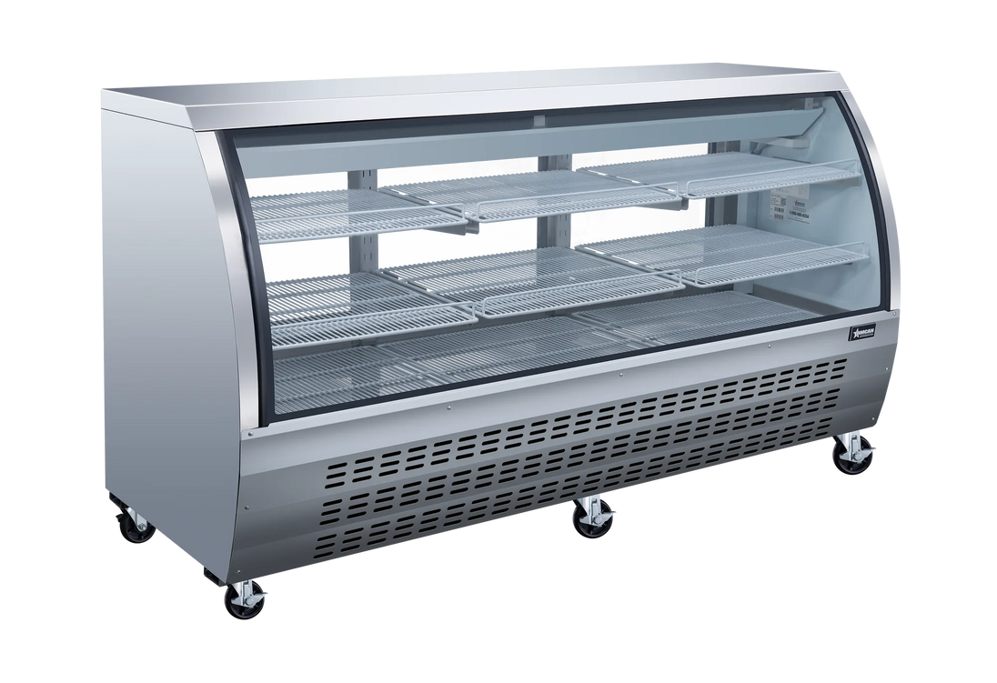 Omcan RS-CN-0200-S 82 inch stainless steel sliding door floor refrigerated showcase