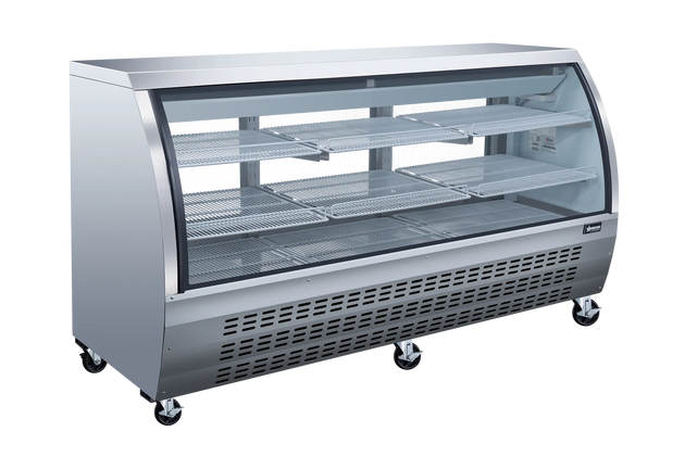 Omcan RS-CN-0200-S 82 inch stainless steel sliding door floor refrigerated showcase