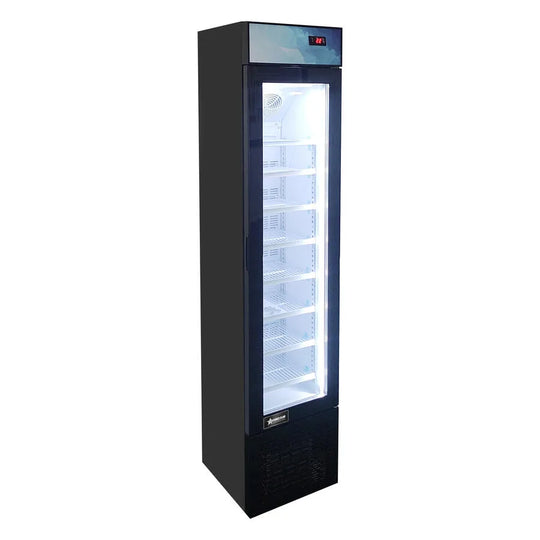 Omcan FR-CN-0105B slim display freezer angled view