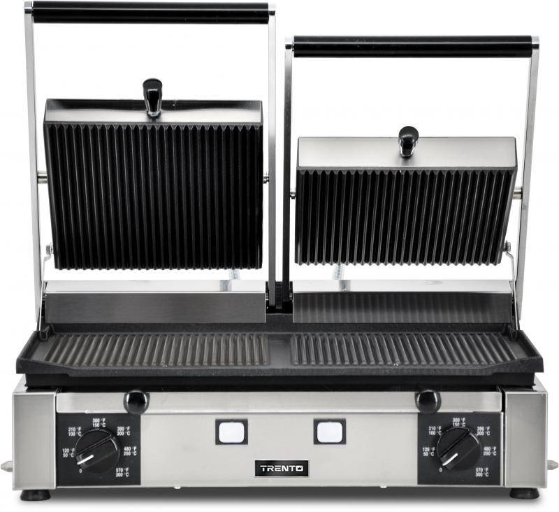 Omcan PG-IT-0737-R double panini grill grooved surface
