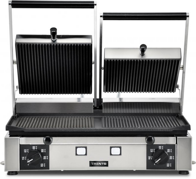 Omcan PG-IT-0737-R double panini grill grooved surface