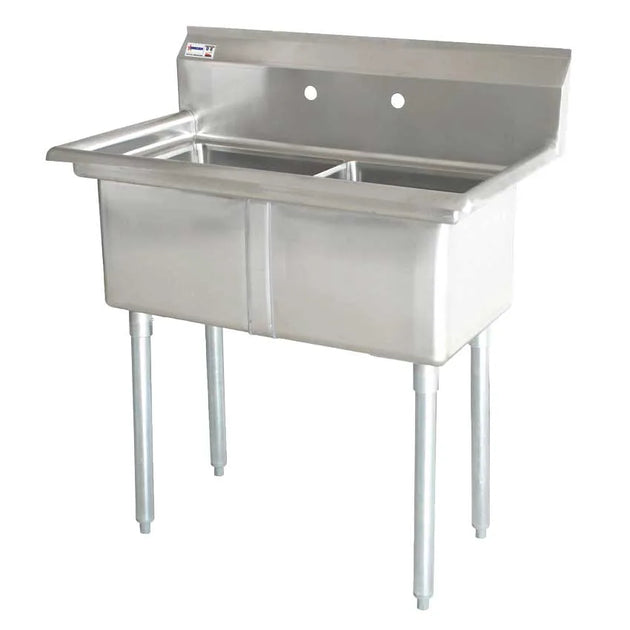 Omcan 22113 18 gauge stainless steel two tub sink without drainboard