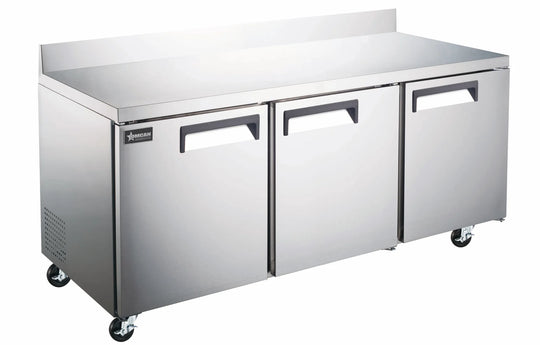 Omcan RE-CN-0016-BS-HC 72 inch three door worktop refrigerator with backsplash