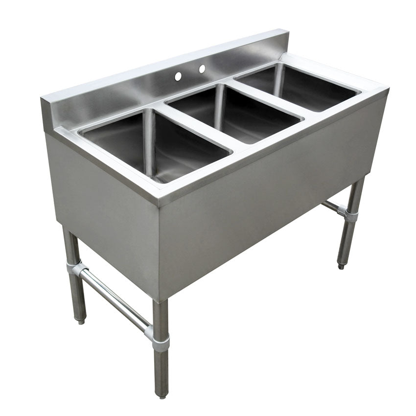 Omcan 44601 three compartment stainless steel underbar sink without drainboard