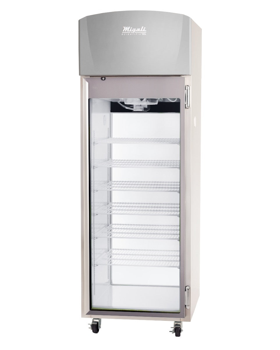 Migali Industries EVOX-1PT-LB Clean Room Pass-thru Refrigerator 21.8 Cu. Ft. - single glass door, opposite pass-thru side, empty interior