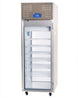 Migali Industries EVOX-1PT-LB Clean Room Pass-thru Refrigerator 21.8 Cu. Ft. - single glass door with wire shelves and digital controller, front quarter view