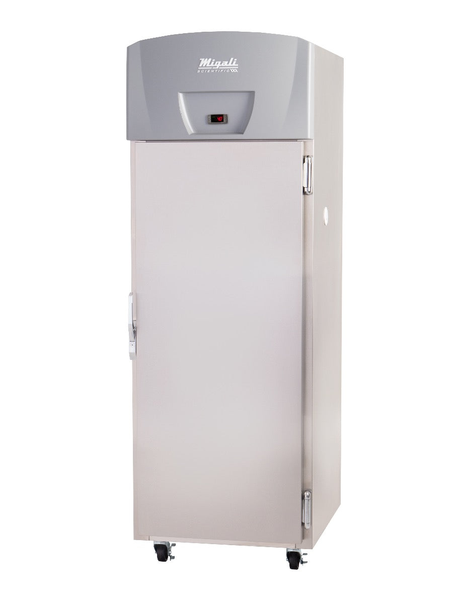 Migali Industries EVOX-1R-PH Medical-Grade Refrigerator 20.2 Cu. Ft. - single solid door upright with digital temperature controller, front quarter view