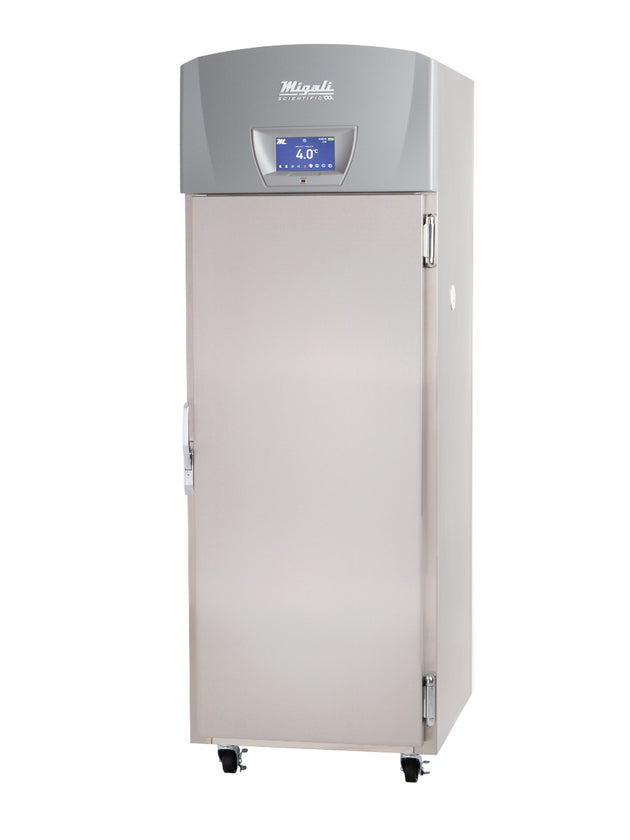 Migali Industries EVOX-1R-LB-RC Medical-Grade Refrigerator 20.2 Cu. Ft. - single solid door upright, front quarter view